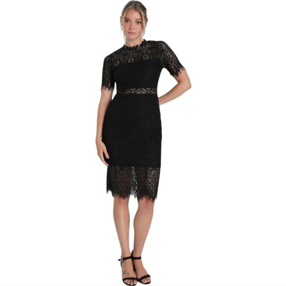 Lulus Dresses & Skirts - Lulus Remarkable Black Lace Peek A Boo Eyelash Fringe Trim Midi Dress Medium